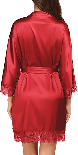 Satin Robe with Lace Trim – Luxury Nightwear Kimono Wrap