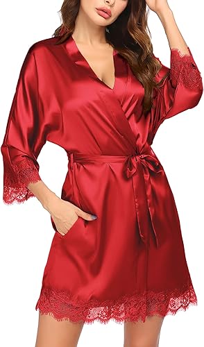 Satin Robe with Lace Trim – Luxury Nightwear Kimono Wrap